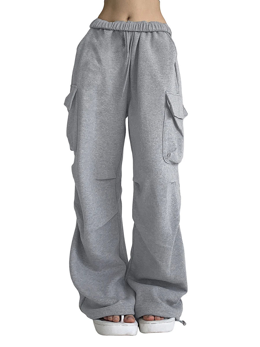 Women s Baggy Cargo Pants High Waist Solid Color Parachute Pants Ruched Sweatpants with Flap Pockets 250603
