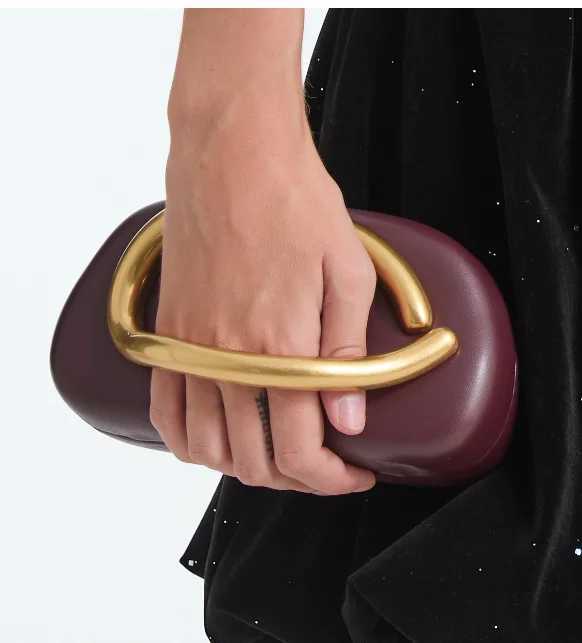 Gold fastening Box Clutch Bag for women evening wedding party cute purse bag handbag dark red ivory color 2024 winter new W250602