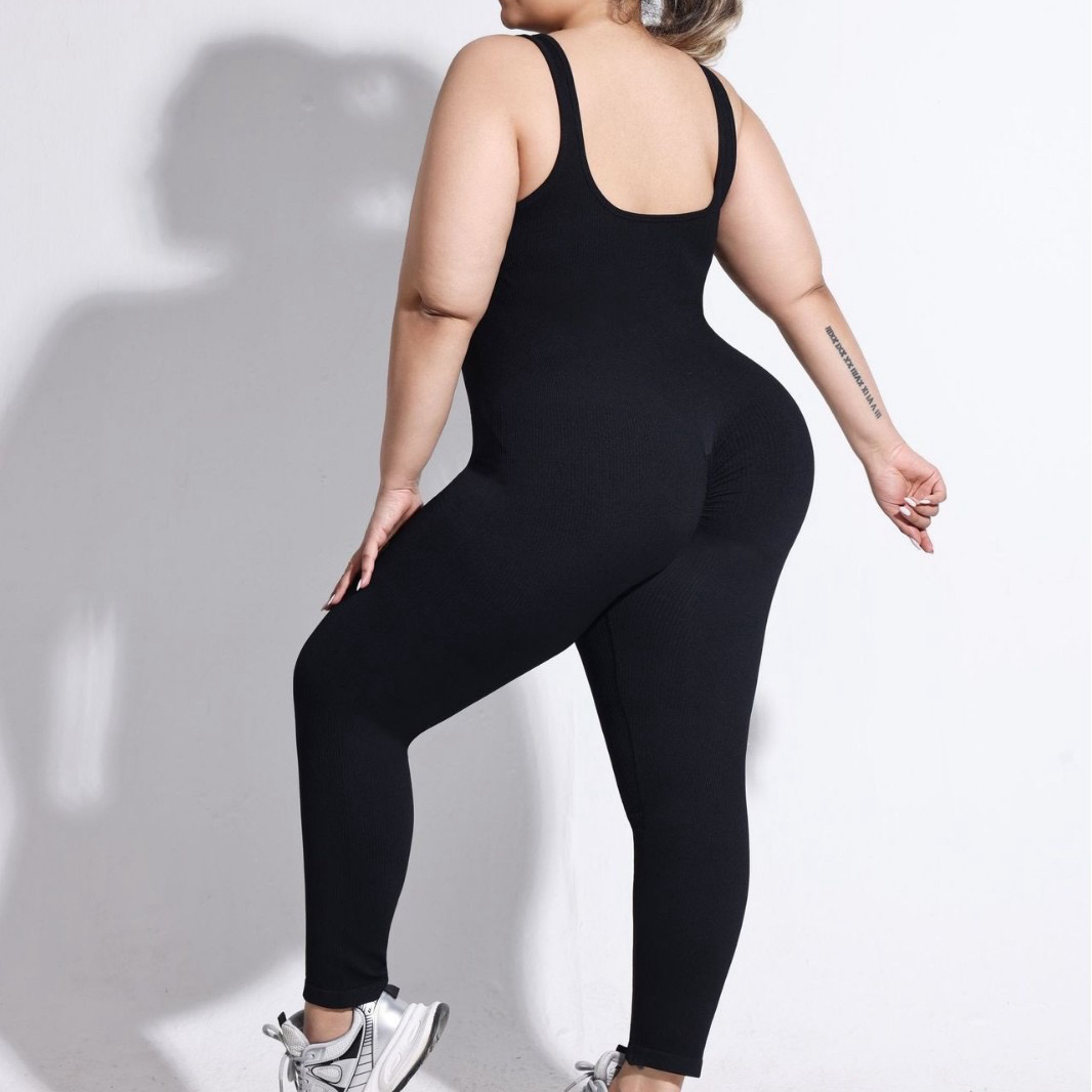 Large Size Backless Thick Threaded Jumpsuit Fixed Shoulder Strap Sports Shapewear Seamless Hip Lift Yoga Suit