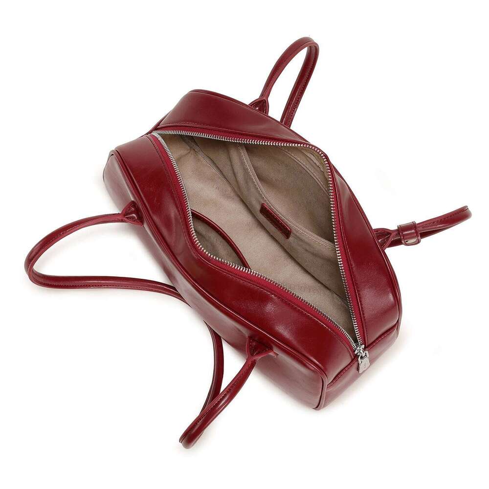 TOUTOU Red Bowling Bag for Women Dog Rope Pendent Boston PU Underarm Handbag 25cm Shoulder Strap 8.3 Inch Laptop Valentine Gift