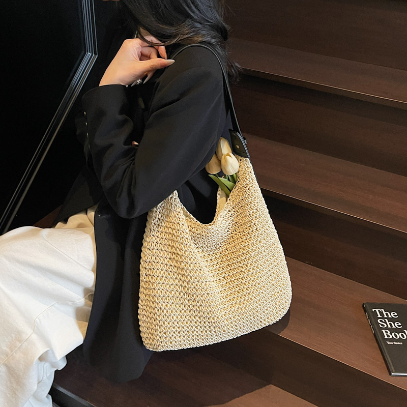 designer Lazy Style Woven Bag for Women 2024 New Forest Series Large Capacity Straw Bag Korean Version Simple Shoulder Beach Bucket Bag