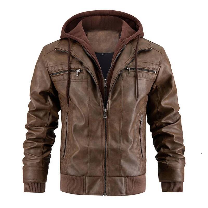 Hooded Windproof Male Street Moto Style Jackets New High Quality Blazers Men's Casual PU Leather Jacket