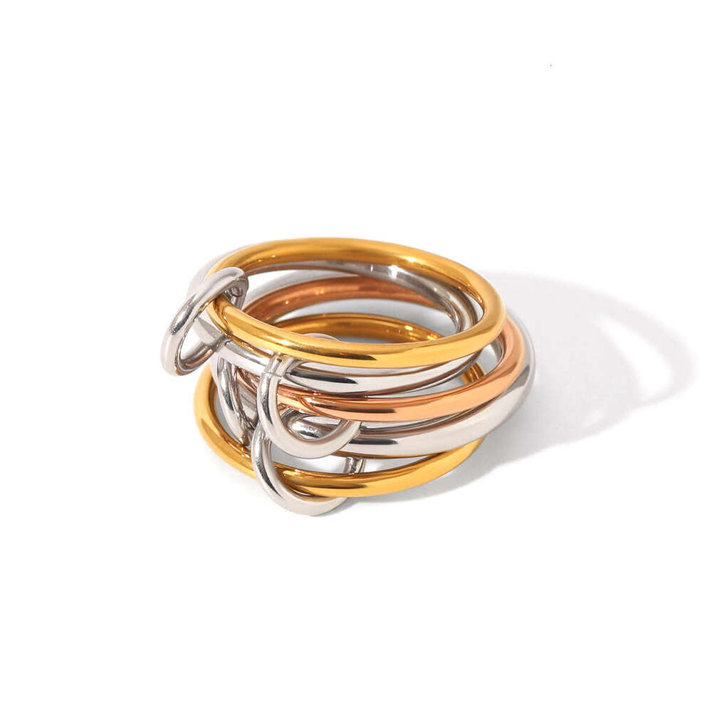 Bestselling Layered Jewelry Stainless Color Block for Women High-end Sense Simple Band Ring Titanium Steel Non-fading