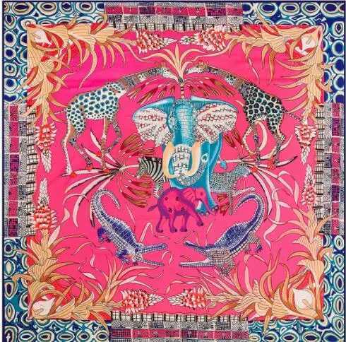 Square Scarf 2019 New Brand Women Twill Silk Scarf Animal Elephant Leopard Giraffe Print Scarf Large Square Scarves Foulard D641 W250602