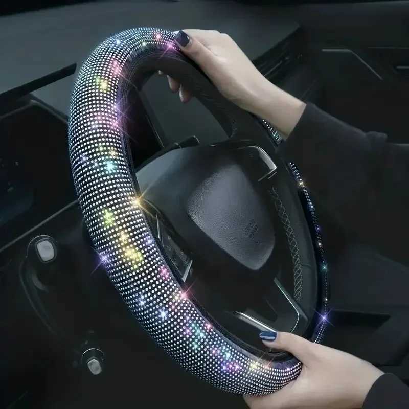 Car Steering Wheel Cover With Crystal Diamond Sparkling Auto Vehicle Decoration Protector Steering Car Wheel R250603