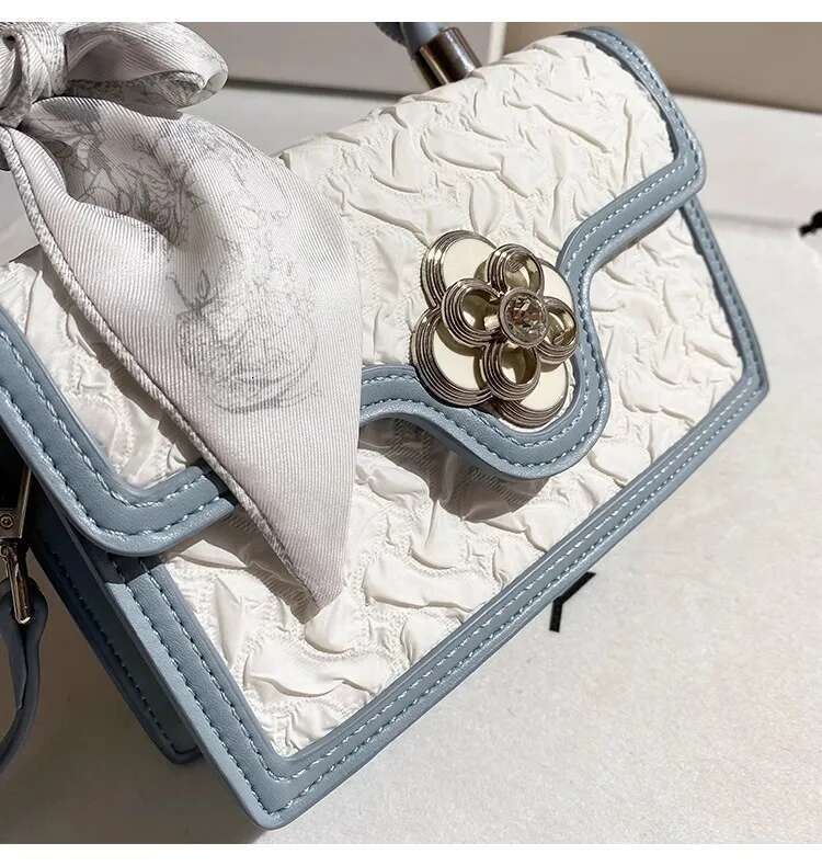 High Quality Fashion Pleated Square Textured Leather Women's Handbag Clutch Purse Shoulder Messenger Bag