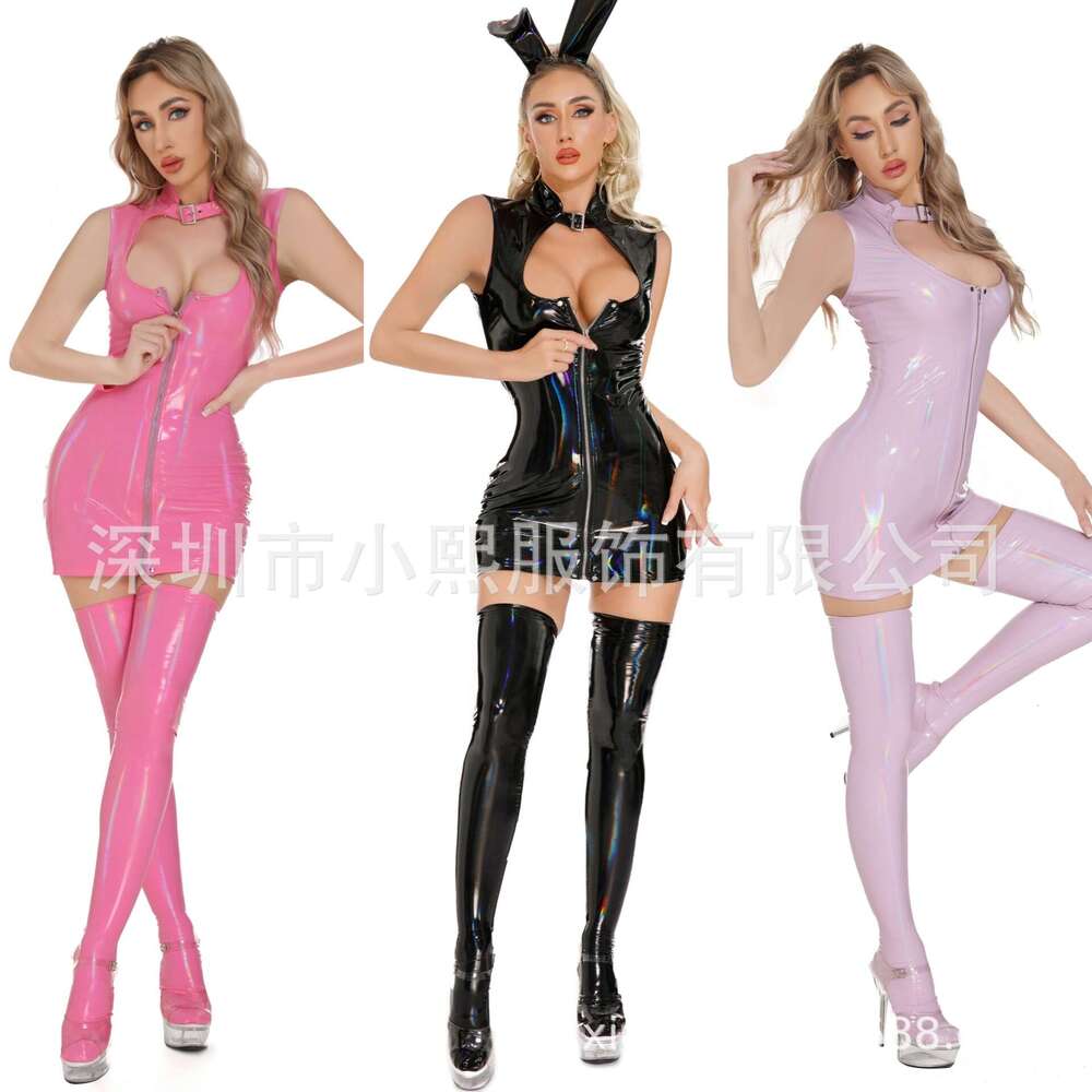 Spell Lingerie Porn Suits Plus Size High Elastic Glossy PU Lingerie Shiny Patent Leather Nightclub Bodysuit Sexy Lingerie