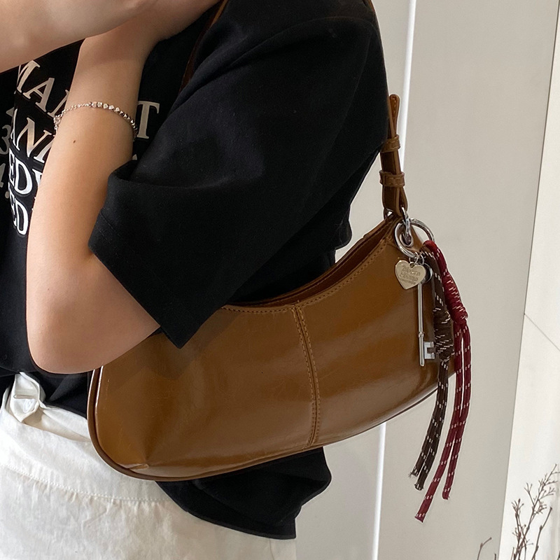Style Trendy New High-Quality Oil Wax Leather Bag Versatile Fashionable Personality Solid Color Single Shoulder Women's Bag New Free Delivery Des