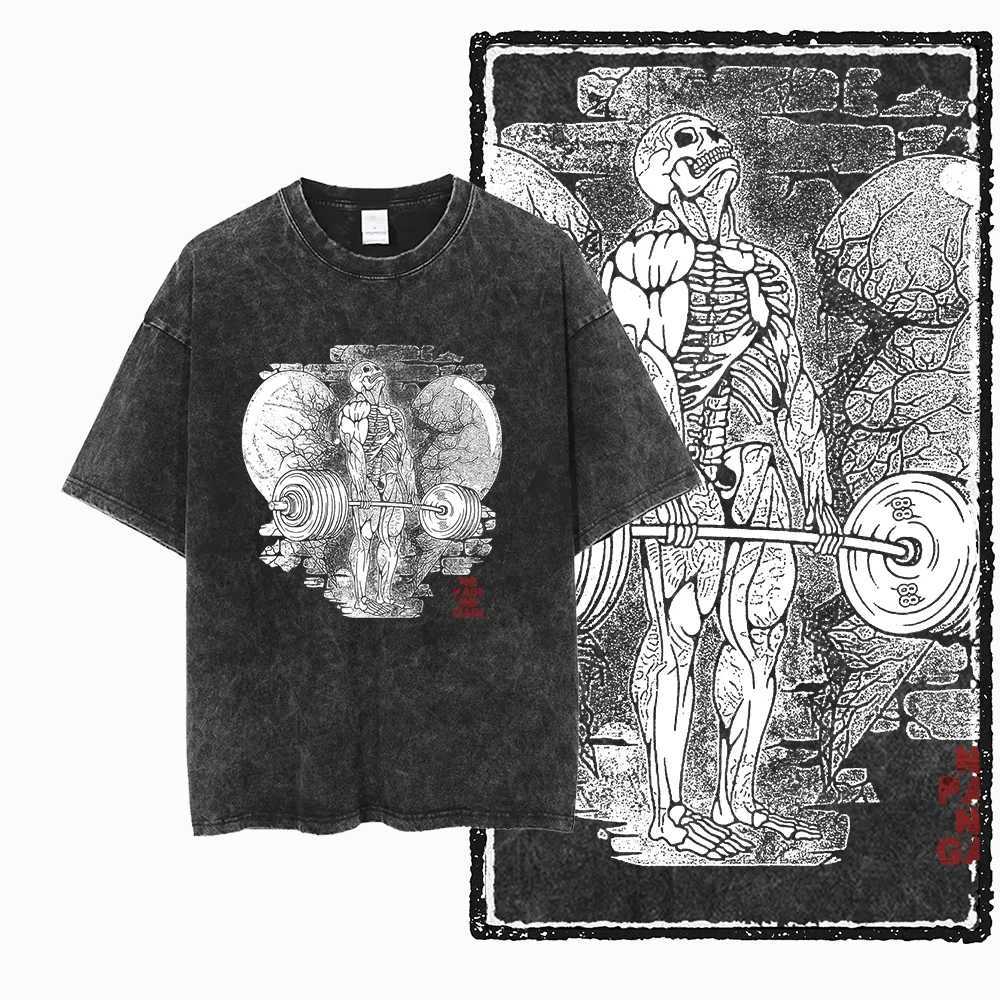 YG BODY BUILDING Printed Cotton Acid Washed Graphic Unisex T Shirt Cool CROSSFIT Streetwear Men T-shirts Big Size Tee for men W250603