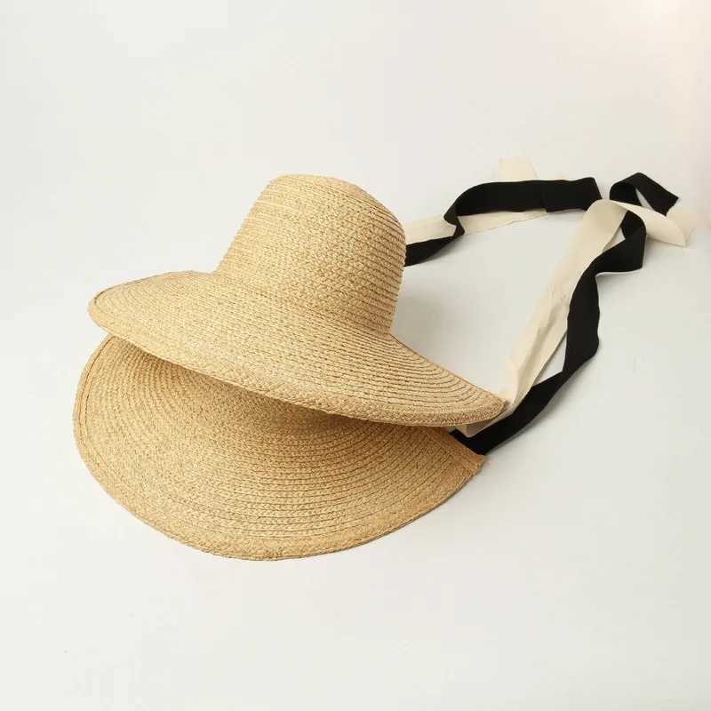 USPOP New Summer Sun Hats for Women Vintage Hand-Woven Raffia Hats Wide Brim Lace-Up Straw Hats Collapsible Beach Hat W250602
