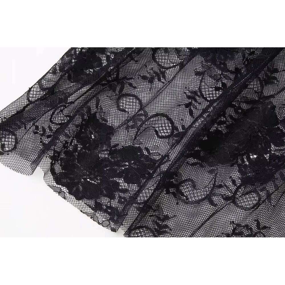 Black Lace Mesh High Waist Midi Tulle Long Translucent Party Women's Sexy Skirt 2024