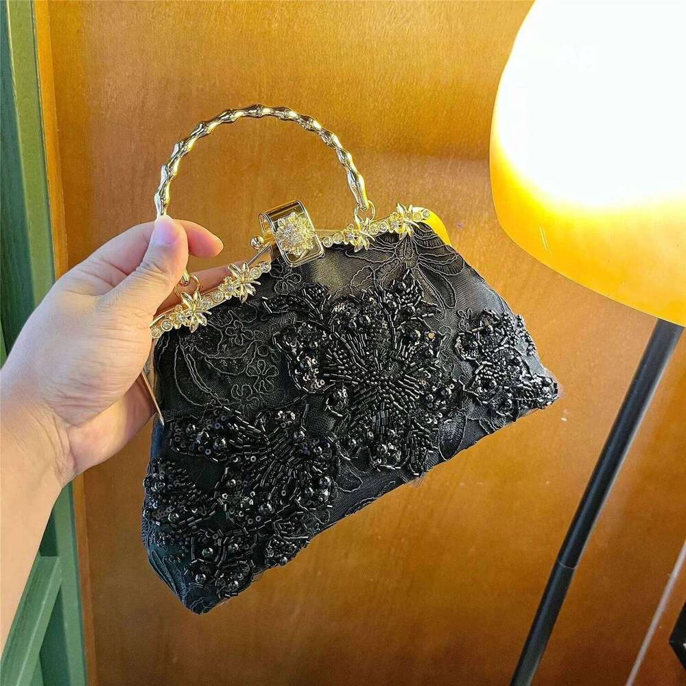 Embroidered Banquet Pearl Portable Chain Crossbody Evening for Women Rhinestone Purse Crystal Bag Handbags