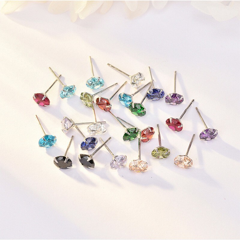 925 Silver Ear Studs Female Colorful Moissanite Fashion Four Claw Silver Crystal Ear Jewelry Shiny Ear Studs Mozambique earrings