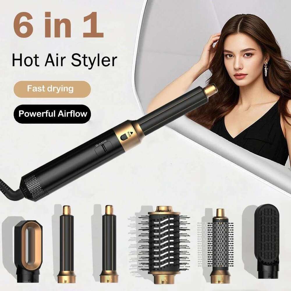 6 in 1 Ionic Blow Dryer Brush Multifunctional Styling Tool Set Curling Wand Detachable Straightener for Hair