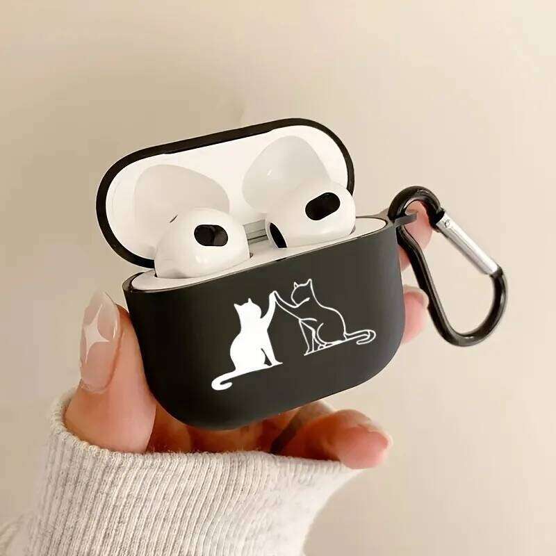 Cute Black and White Cat High-fives 4 3 2 1 Gen TPU Earbuds Case for Pro 2/Pro Silicone Earphone Cases