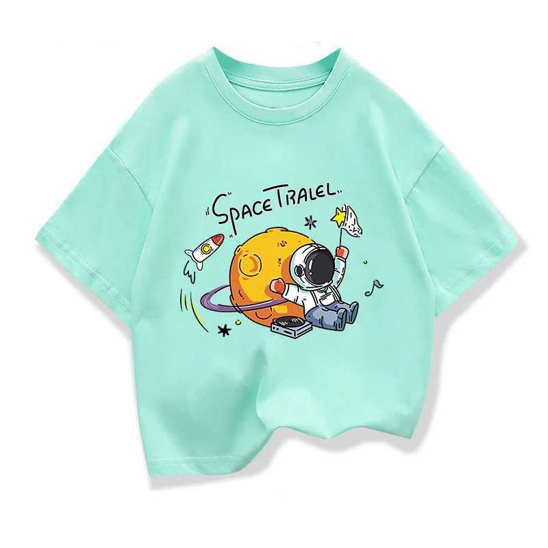 2025 New Kids Clothing Spaceman Travel Graphic Summer T-Shirt Boy And Girl Cotton Fashion Tops Teen Boys Loose Short Sleeve Tee T250603