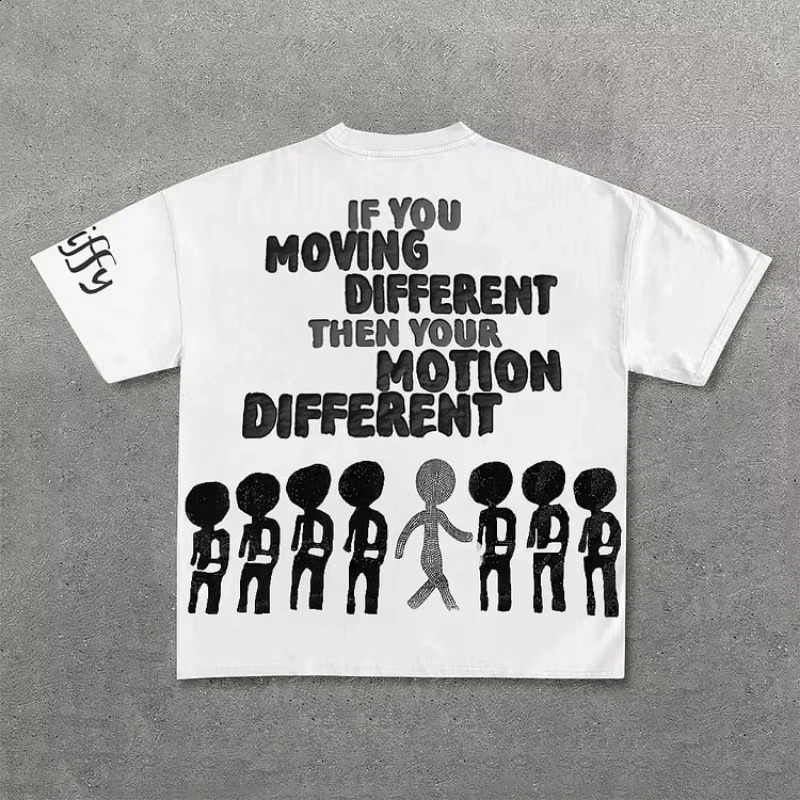 Vintage Motion Different Graphic 100% Cotton Short Sleeve T-Shirt Men Y2K Short Sleeves Oversize Tshirt Streetwear Women Tops 250529