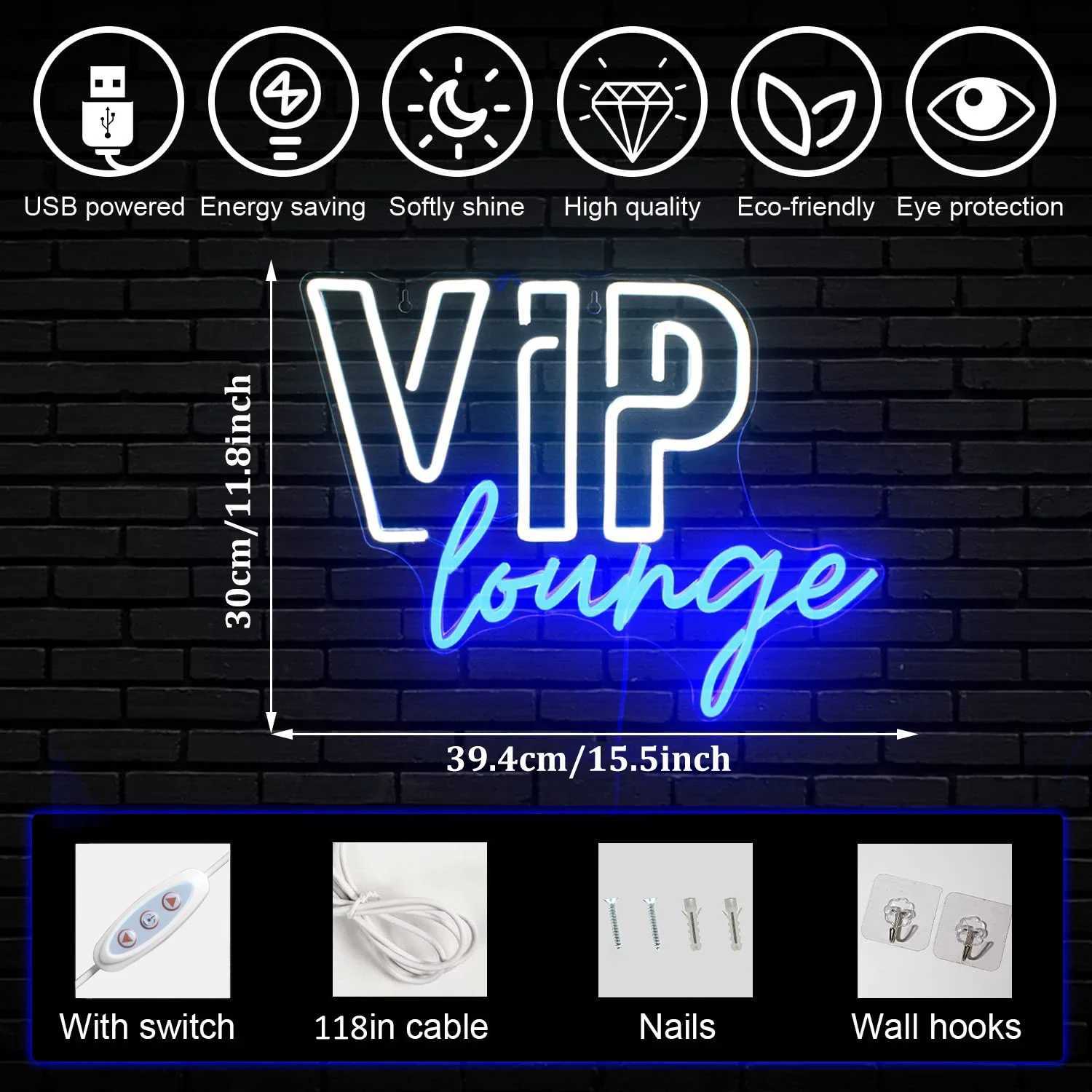 VIP Lounge Neon Light for Wall Decoration Dimmable Switch with USB Powered for Office Hotel Bar Cafe Birthday Party Mens Room XJ250602