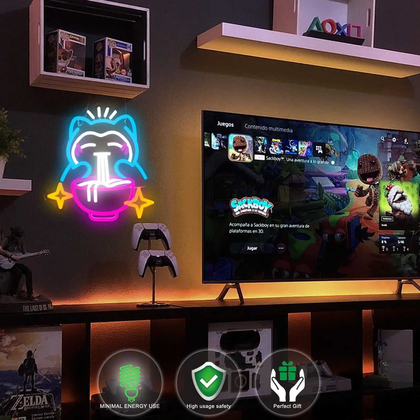 Ramen Neon Sign for Wall Decor Lucky Cat Noodles LED Lights Home Party Noodles Food Store Room Decoration Item Art LampXJ250602