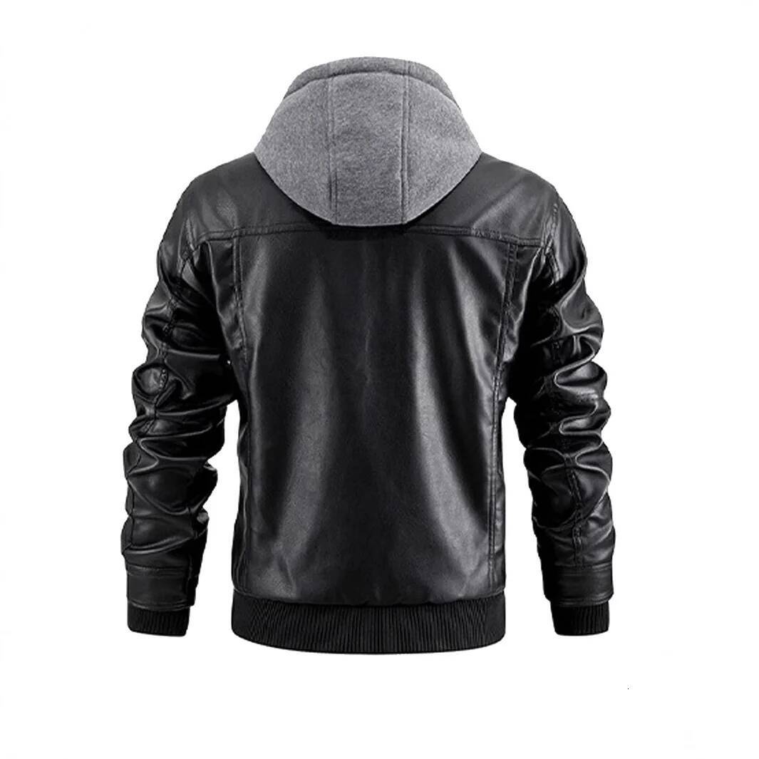 Hooded Windproof Male Street Moto Style Jackets New High Quality Blazers Men's Casual PU Leather Jacket