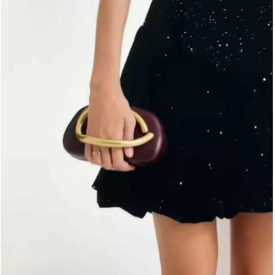 Brown Brass Bag Handle Women Shoulder Snake Chain Messenger Evening Party Box Clutches Small Bride Wedding Summer Handbag Wallet W250602