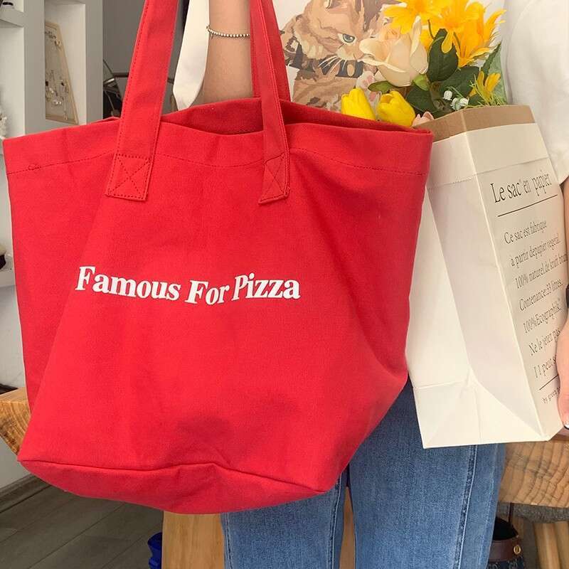 2024 New Ins Niche Red Casual Letter Print Canvas Shoulder Large Capacity Student Bag