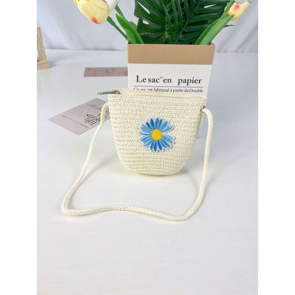 Children's Summer New Woven Cute Toddler Mini Crossbody Coin Purse Baby Fruit Straw Bag DIY