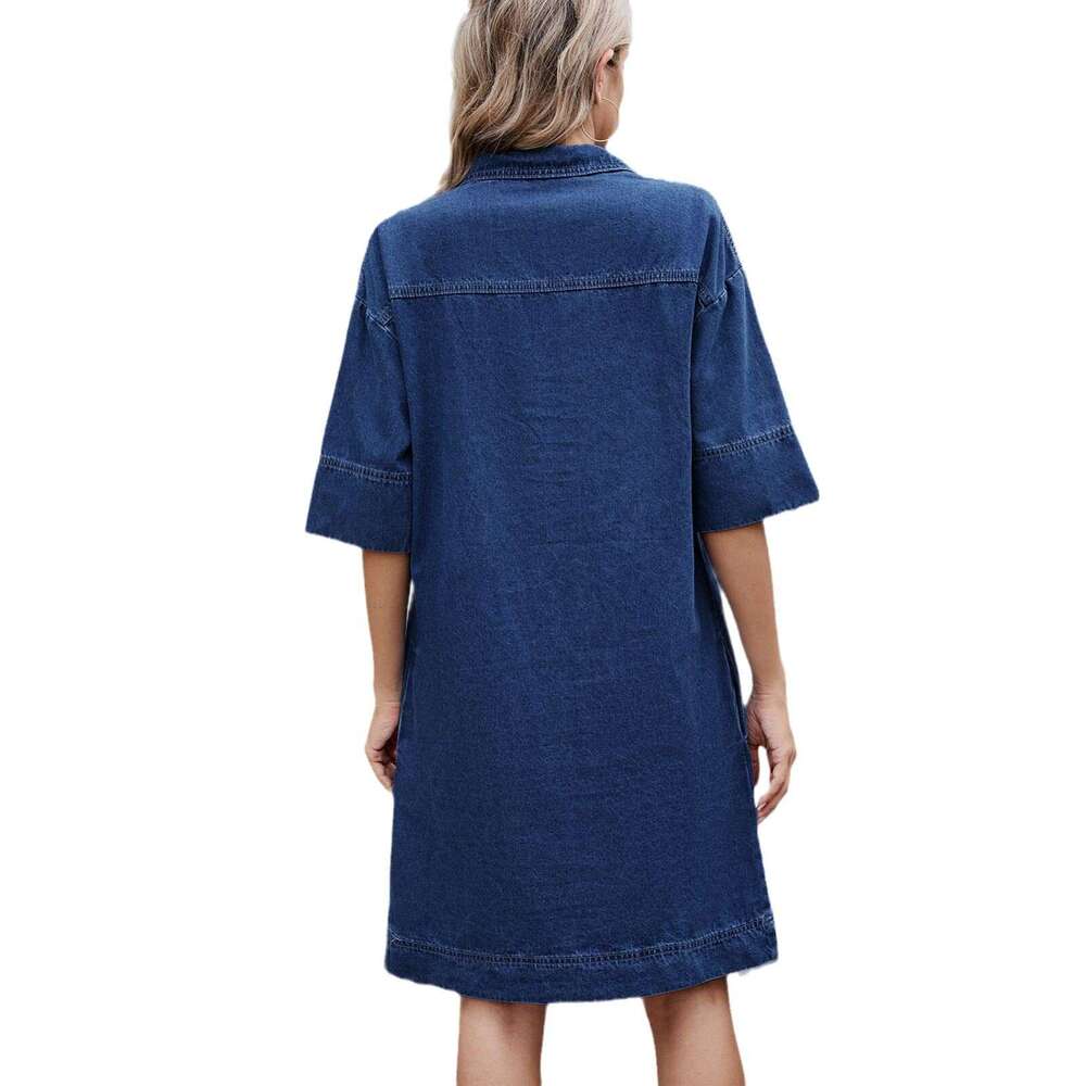 Plus Size Dresses Sexy Vestido De Mujer Luxury Dress Dress Robe Womens Spring and Summer New Washed V-neck Loose Short Sleeved Dress Mid Length Skirt