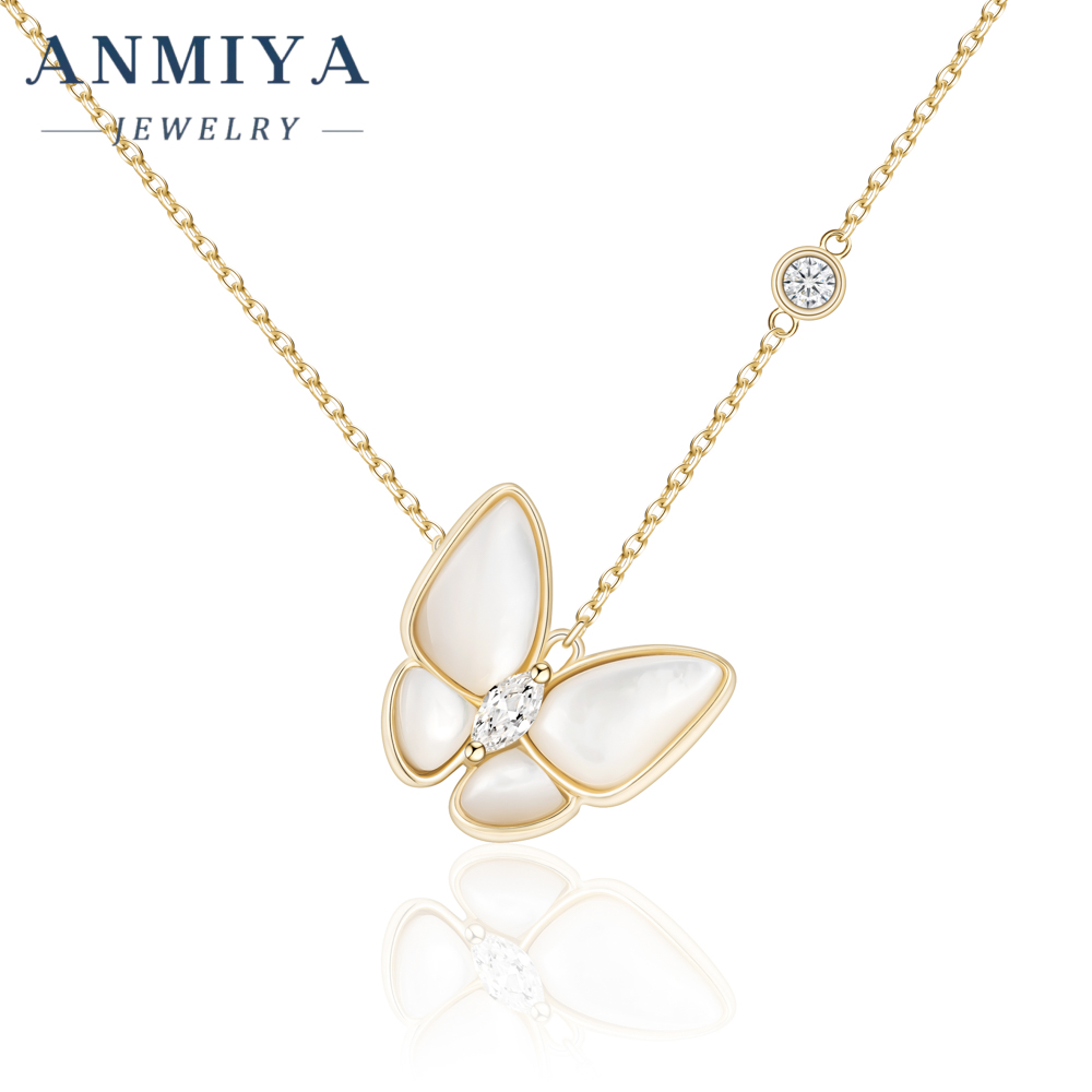Luxury 18K Gold Plated 925 Sterling Silver Fritillary Butterfly Necklace Natural White Jewelry Design for Girls Women