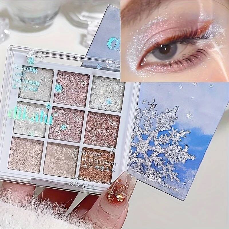 Snowflake love 9 color eye shadow tray powder delicate easy to put on makeup, matte and shiny makeup