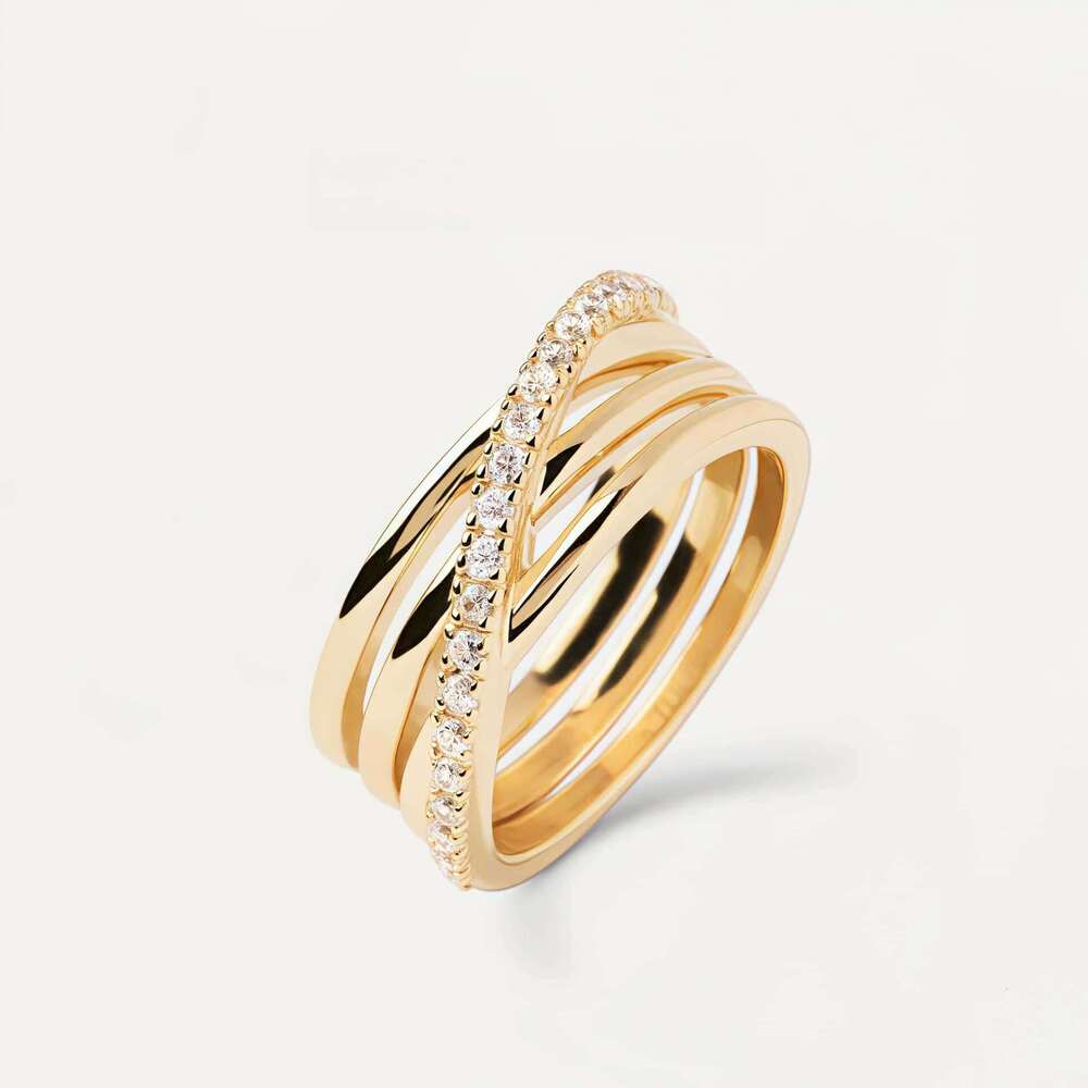 Spanish PD Silver Three-Ring Cross Niche Light Luxury High-End Design Inlaid Diamond Fashion Women's Ring