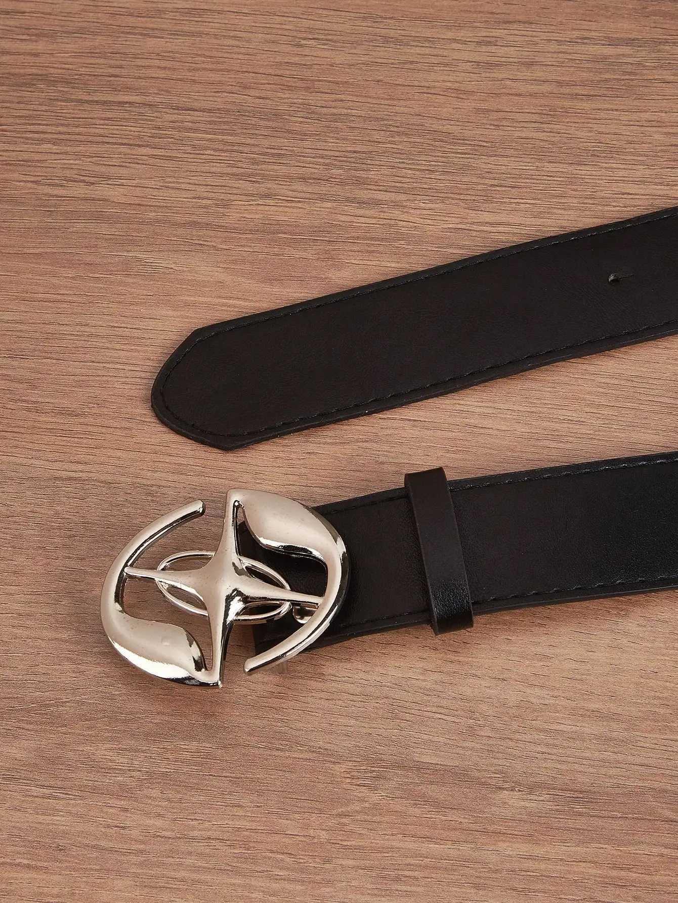 1pc Mens Black Casual Punk Comet Buckle Denim Jeans Belt XJ250602