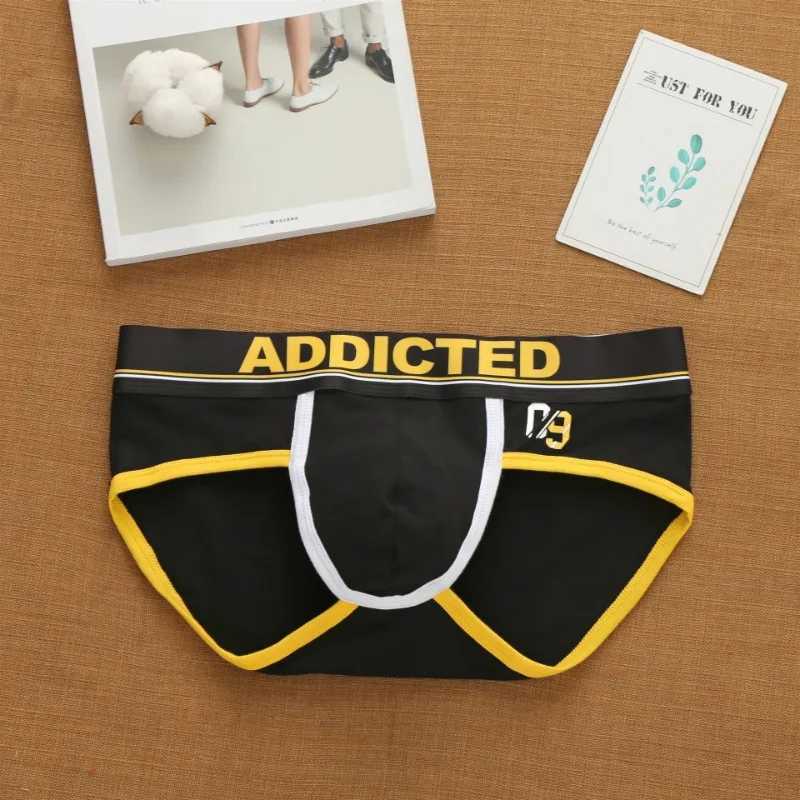Addicted Mens Korean Alphabet Cotton Low-rise Underwear Elastic Briefs W250603