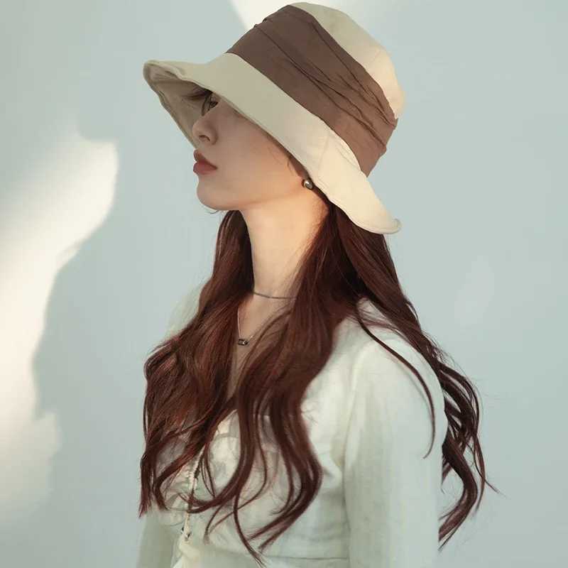 Japanese Retro Cotton and Linen Bucket Hats for Women Summer Thin Sunscreen and UV Protection Sun Hat Large Brim Basin Caps W250602