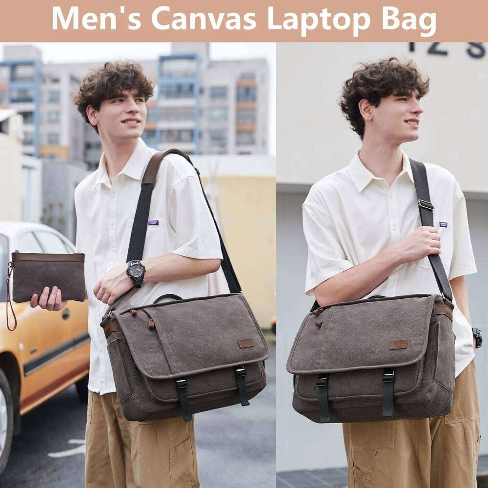 Waterproof Canvas For Men, Messenger Bag ,Shoulder Casual Computer Business Bag, Crazy Horse Cowhide