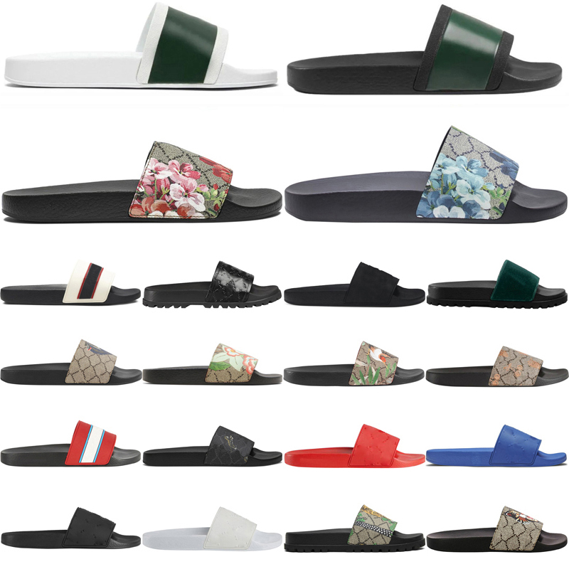 Designer Slippers Mens Womens Slides Claquette Rubber Sandals Web Slide Black White Blooms Floral Flats Gear Sole Luxury Sliders Summer Shoes pantoufles Size 36-46
