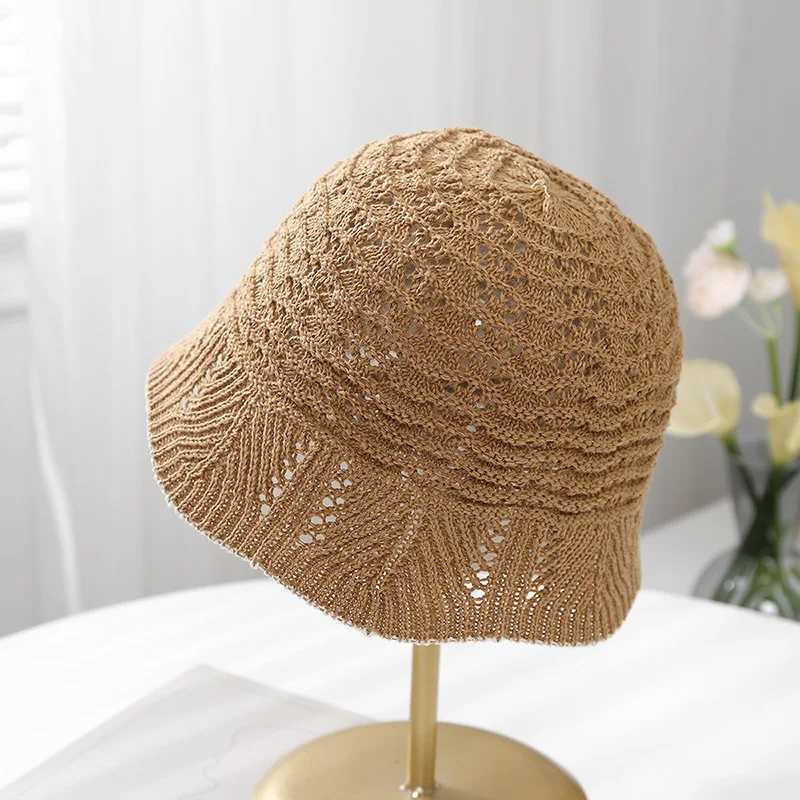 Bucket Hat Women Spring Summer Hats For Women Knitted Hollow Sunshade Sun Hat Fashion Cap Female Casual W250602