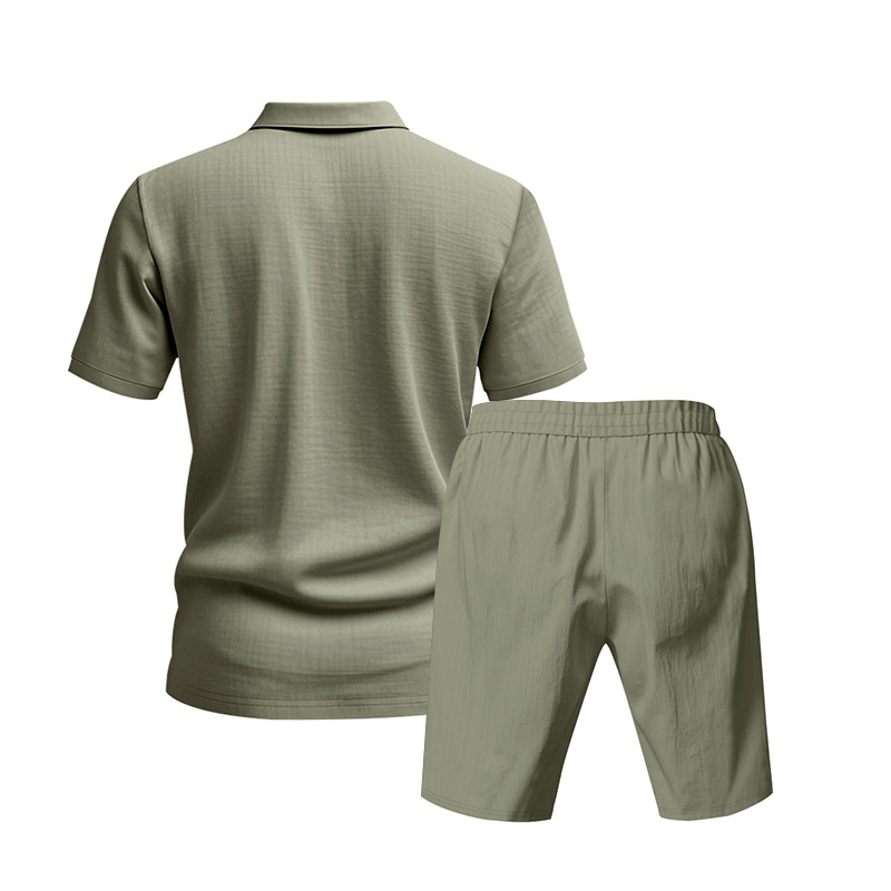 shorts and t shirt set under amour tracksuit designer tracksuit mens Men's Linen POLO Shirt & Short Sleeve Beach Shorts Set
