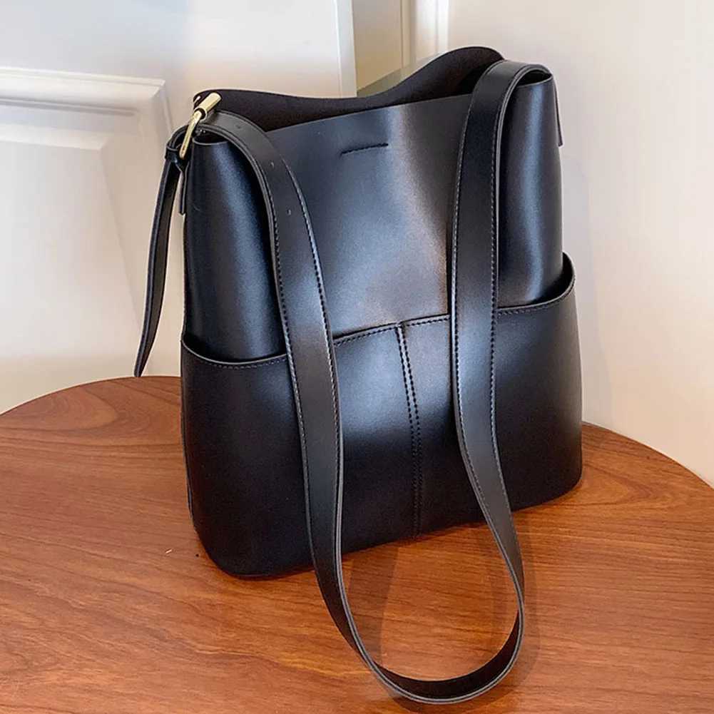 Women Leather Bucket Bag Multi Pocket Shoulder Tote Bag Casual Top Handle Bag Satchel Hobo Bag Outdoor Travel Bag W250602
