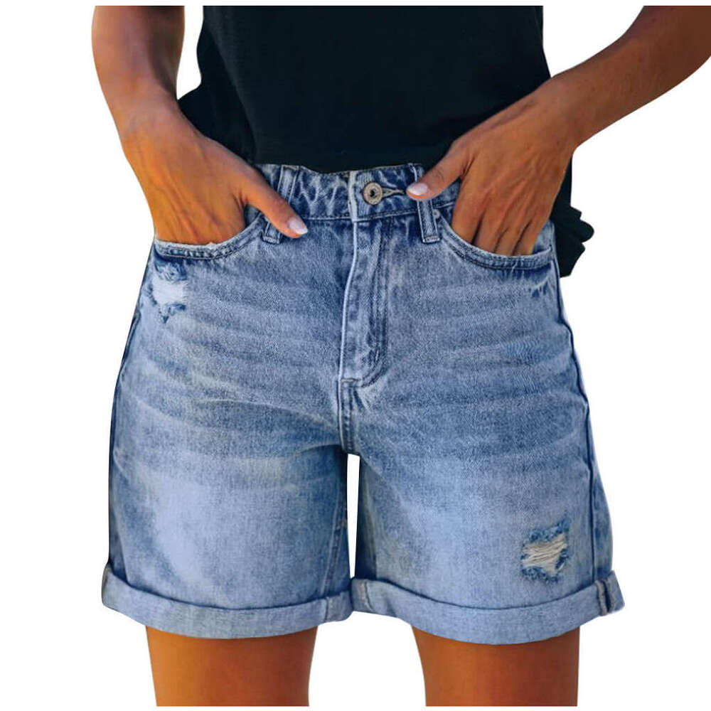 High Waist Fringe Ripped Denim Shorts Women Hot Pants B5