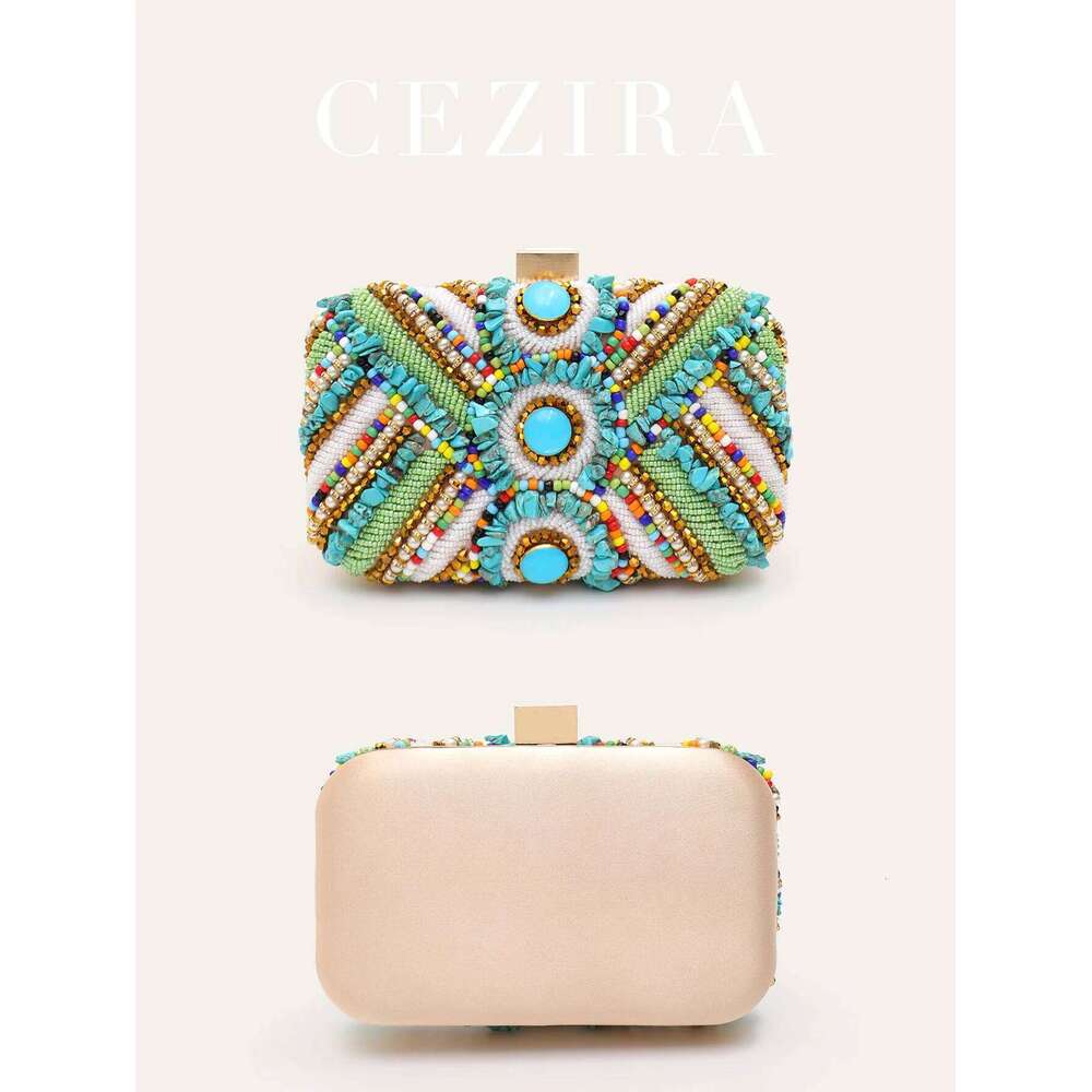 Glamorous Colorful Women's Beads Pearls Clutch Metal Frame Case Evening Bag Long Chain Purse Party Holiday Travel Tribal