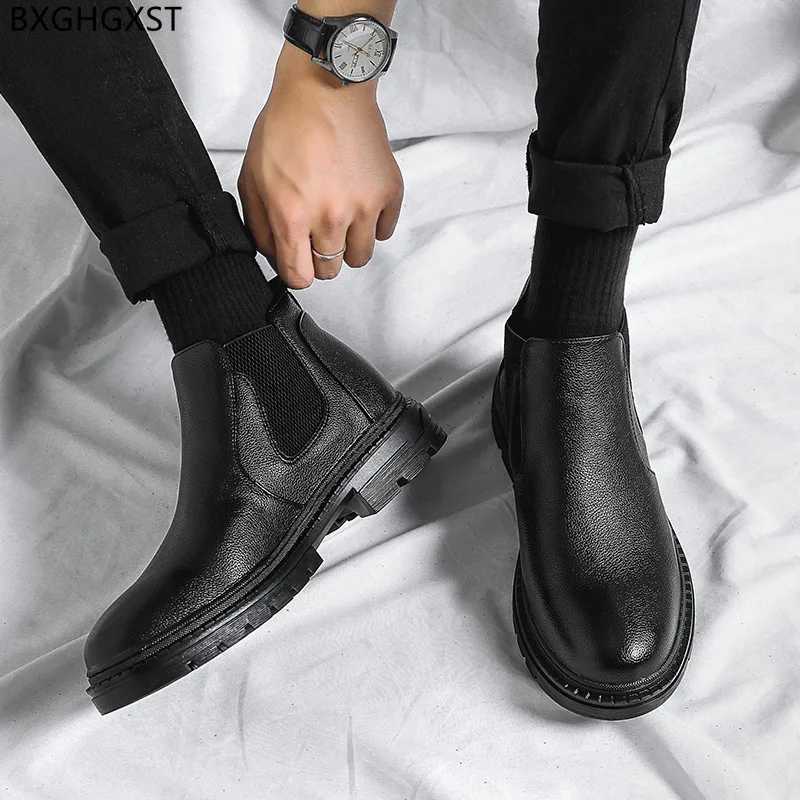 Black Ankle Boots for Men Male Platform Shoes Men Chelsea Boots Men Leather Boots Man Luxury Designer Shoes for Man 2025 Zapatos XJ250602