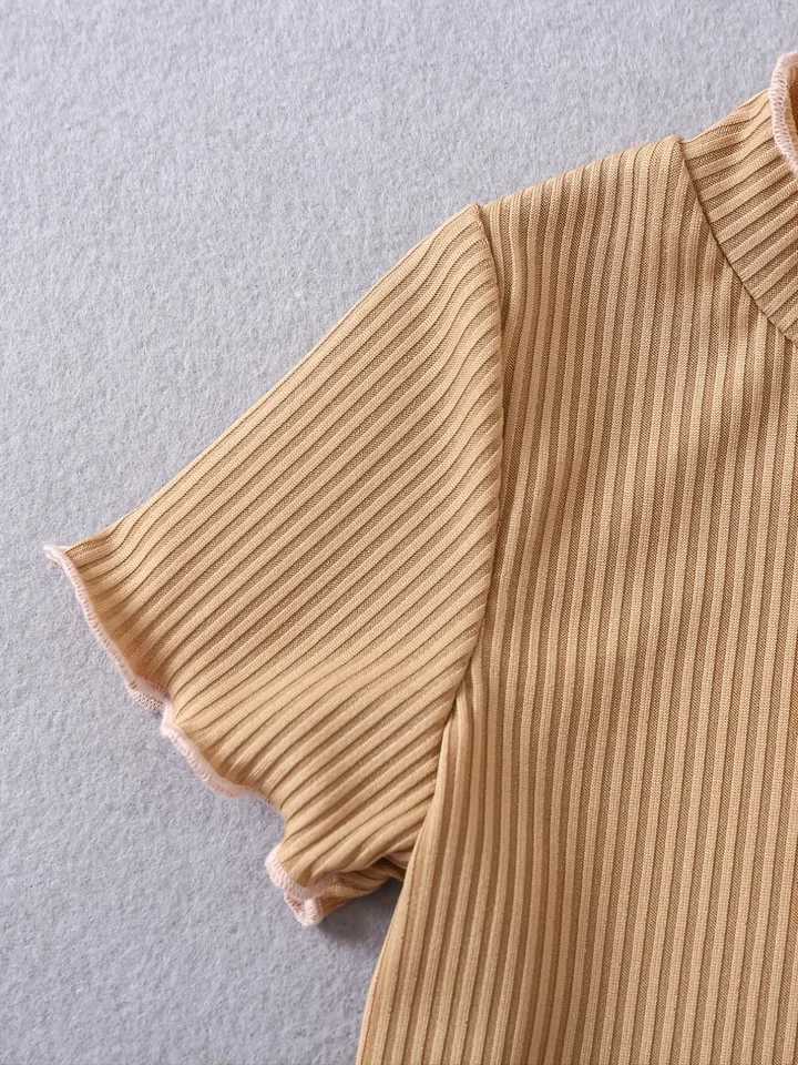 Cute summer short sleeve T-shirt with pit strip breathable comfortable skin-friendly lace collar butterfly print fashion loose for girls T250603