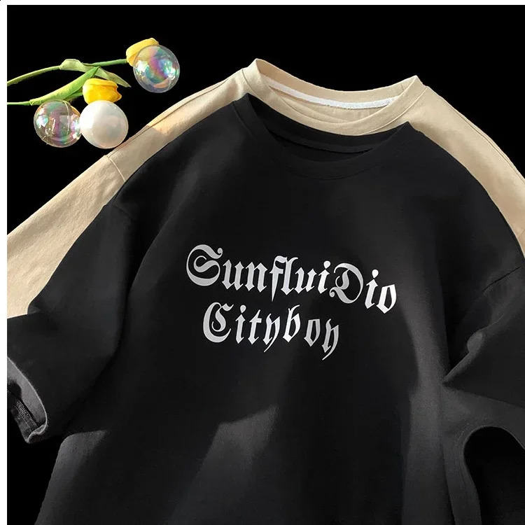 Korea Oversized Retro Sports Womens T-Shirt Mens Graphic Short Sleeve Round Neck Youth Tees Couple Tops 250529