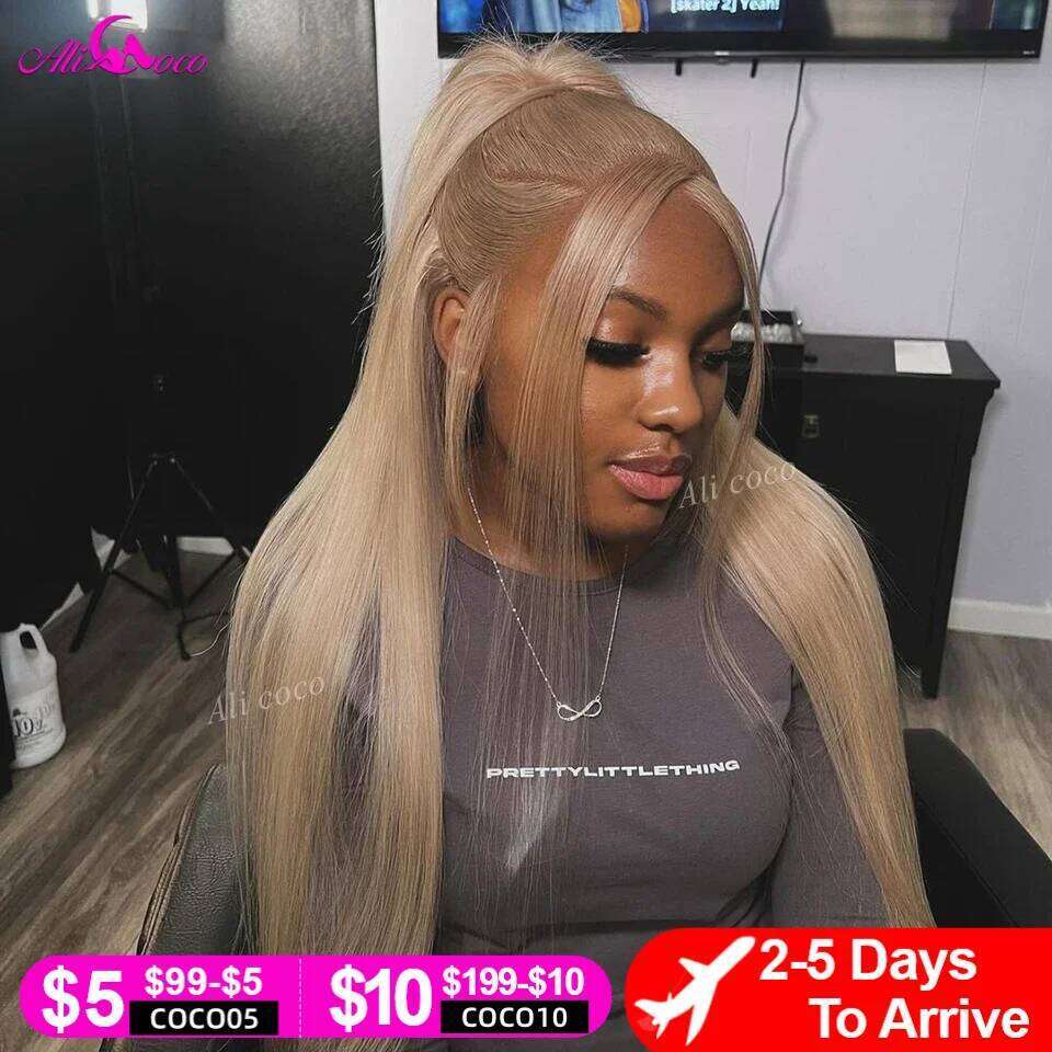Upgrade 12A Straight 13x4 Front Human Hair For Women Ash Blonde 180 Density 5x5 Lace Closure Wigs