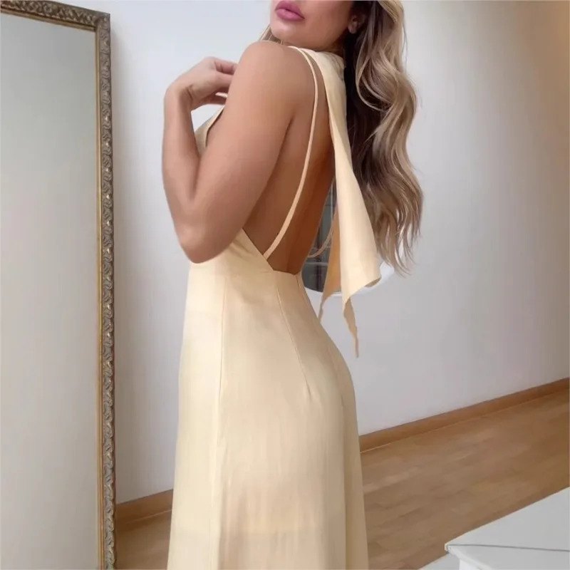 Womens Fashion One-Piece Round Neck Sleeveless Temperament Long Jumpsuit Elegant High Waist Wide Leg Club Jumpsuit 250603