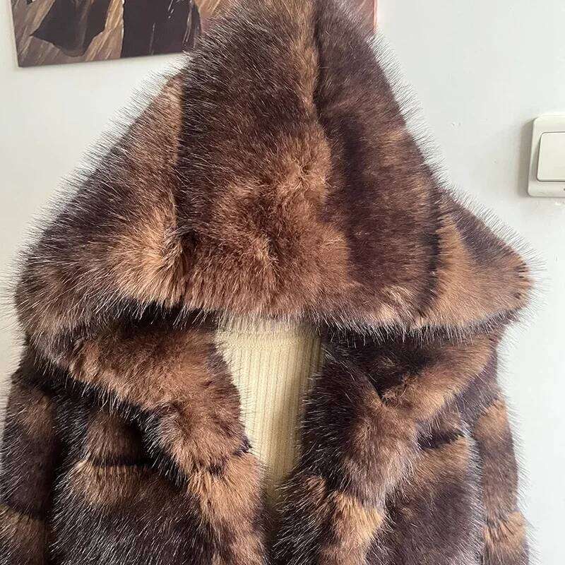 2025New Faux Coat, Long Overcoat with Hood for Women Winter Warm Hoodie Outerwear Plush Jacket Artificial Fur Coat