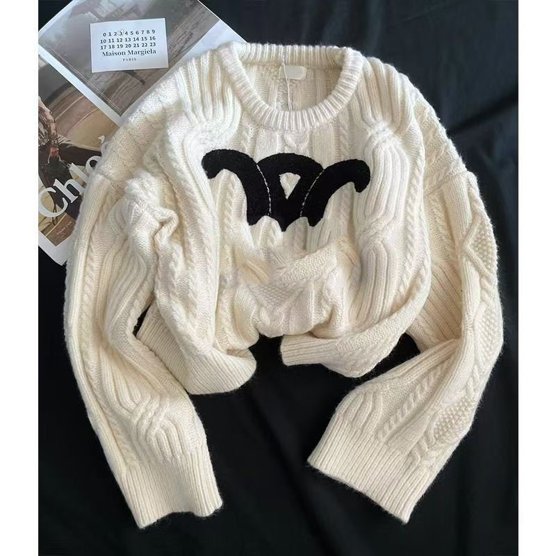 Womens Sweaters Autumn And Winter Casual Fried Dough Twist Pullover Embroidered Sweater Solid O Neck Long Sleeve Jumper