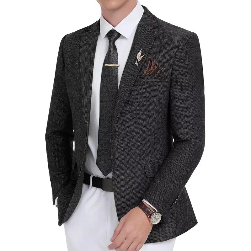 Lanjia- Retro Tweed Mens Suit Jackets Herringbone Slim Fit Sport Coats Blazer Prom Business Casual Men Tux Jacket Wedding Blazers 250603 10E4f