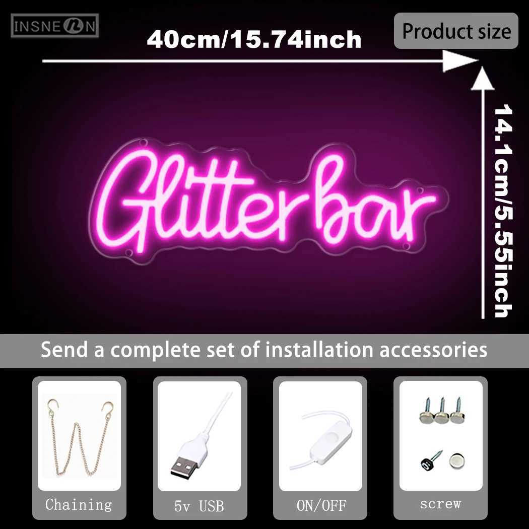 Glitter Bar Neon LED Sign for Bar Party Pub Clubs Bedroom Business Luminous Sign Neon wall decoration Room decor LightsXJ250602